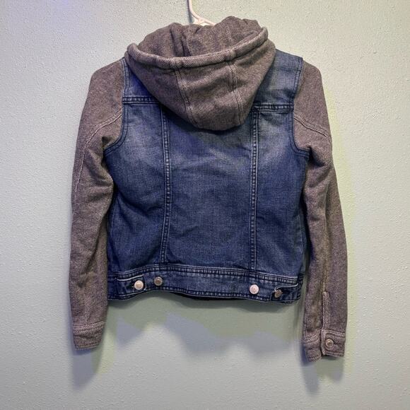 Old Navy Womens Blue Denim Hooded Jacket with Gray Sleeves Size Small - Picture 5 of 7